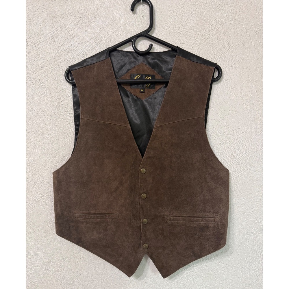 Scully Mens Brown Suede Leather Western Vest Oklahoma State Seal Buttons Medium